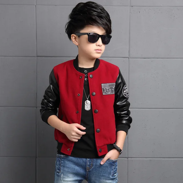 2017 Boys Coat Faux Leather Jacket Polyester Casual Children Brand