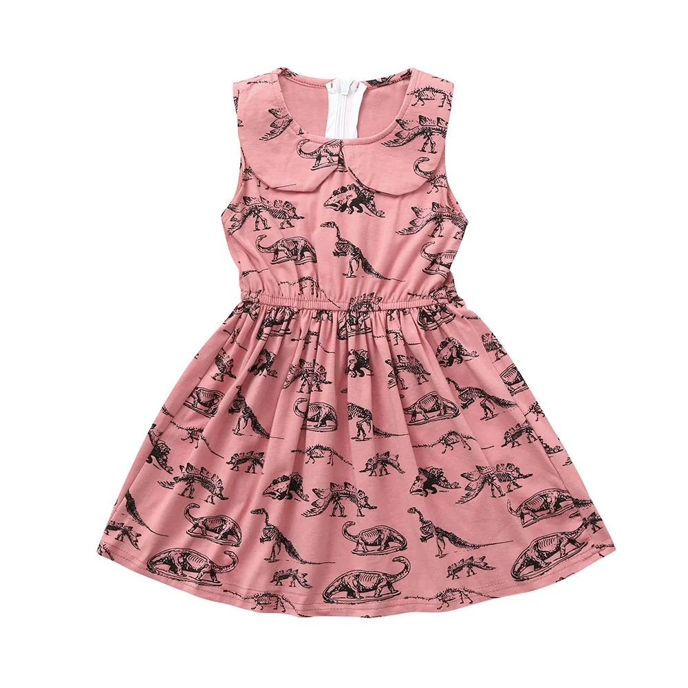 

2018 new baby girls princess dresses kids short sleeves cartoon dress with printed some dinosaurs baby girls dress Clothing