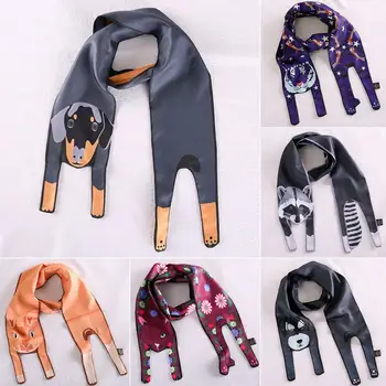 

Hot 3D Cute Animal Scarf Collocation Bag Silk Scarf Unique Design Fashion Tiger Cat Dog Parent-child Thin Scarves Gift #930