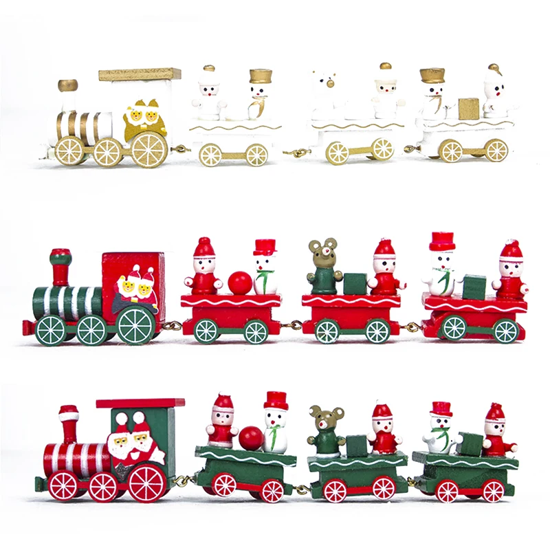 

New Christmas Train Painted Wood with Santa/bear Xmas Kid Toys Gift Ornament Navidad Christmas Decoration for Home New Year Gift