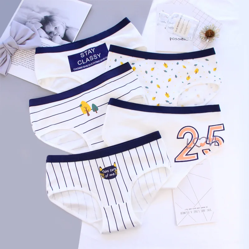

Girl briefs cotton women panties sexy lingerie female underwear letters stripes print underpants woman intimate ladies panty