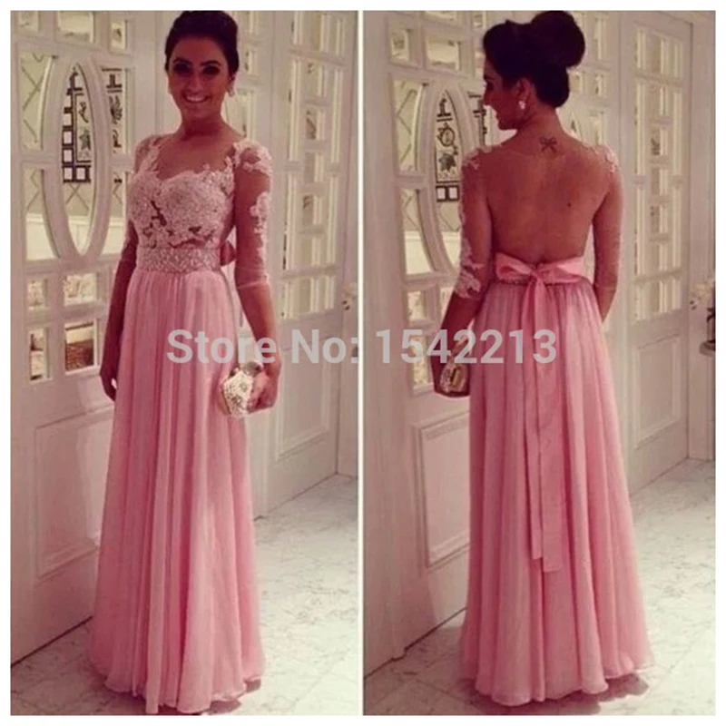 Brasil Style Fashion Rude Pink Long Evening Dress With Sleeves Vestido Formales Prom Party Gowns