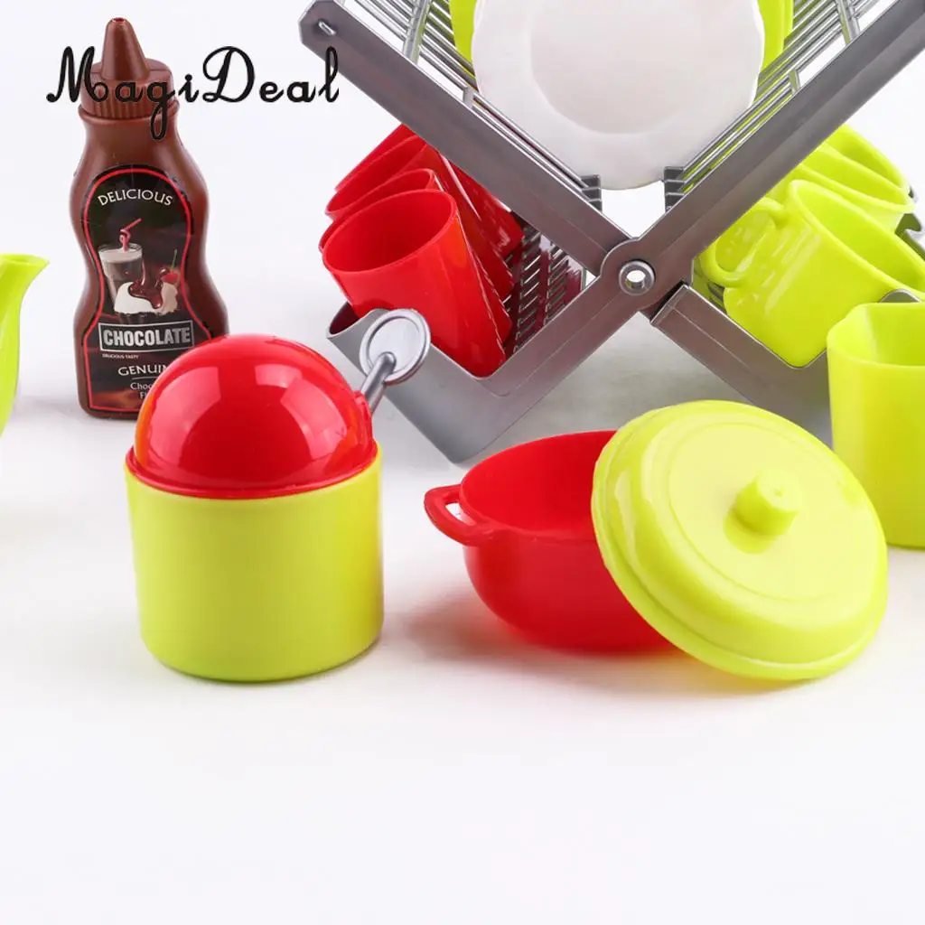 Durable Kids Children Pretend Play Dish Set (34 Pieces/ Set) with Drainer