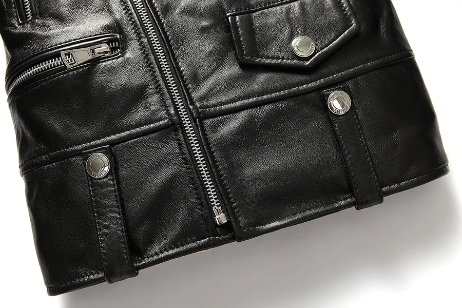 Free shipping.brand new black mens sheepskin jacket.classic biker soft genuine leather coat.fashion plus size style slim jackets