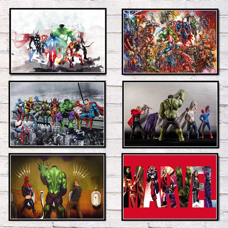 

Poster Prints Justice League Hulk Thor Joker Avengers Marvel DC Heroes Collage Art Painting Wall Pictures Living Room Home Decor
