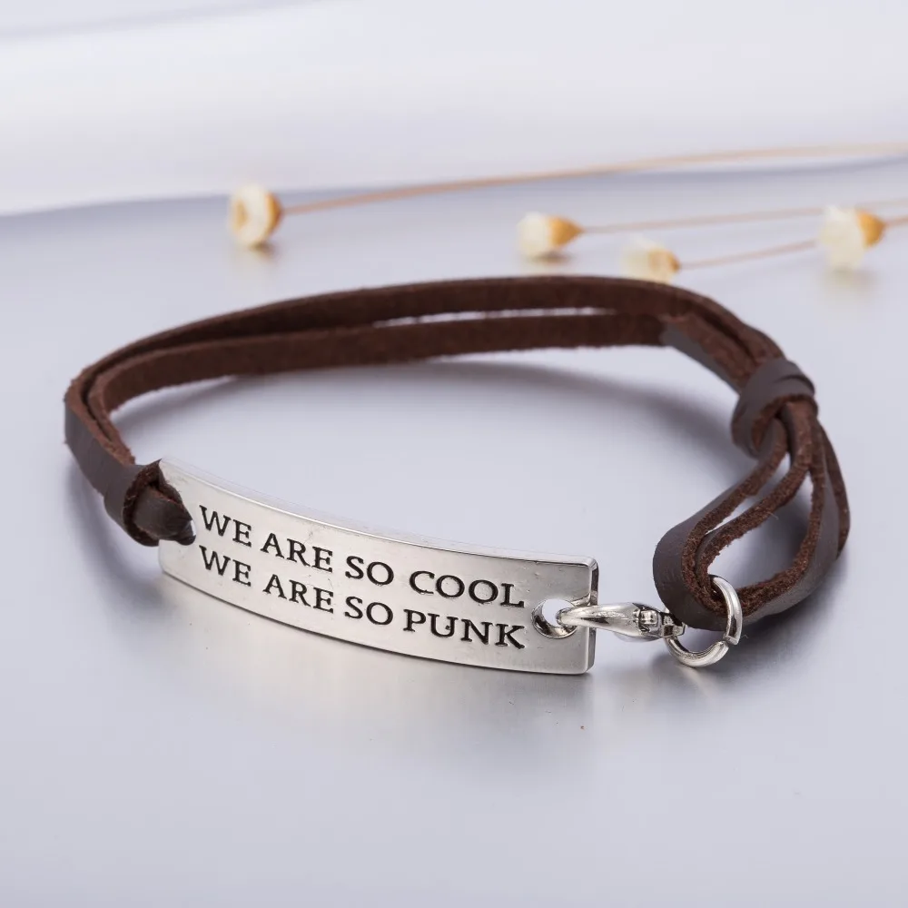 

my shape Self Confident Inspirational Rectangle Engraved We Are So Cool We are So Punk Leather Bracelet Reminder DIY Jewelry