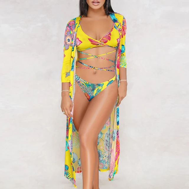 yellow print swimsuit
