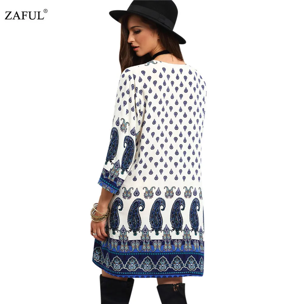  New Fashion women Geometric totem print chiffon Dress sexy vintage V neck long sleeve dress casual loose brand dress (4)