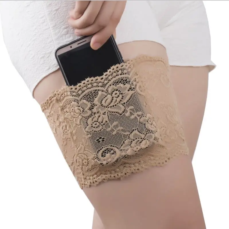 

Leg Warmers Women Sexy Lace socks 1PC Floral Lace Thigh Bands Leg Warmers Cuffs Phone Pocket Card Cell Anti-slip Thigh Pocket