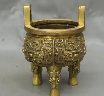 

6" Chinese Brass Lion Head Beast Animal face pattern Ding Incense Burner Censer