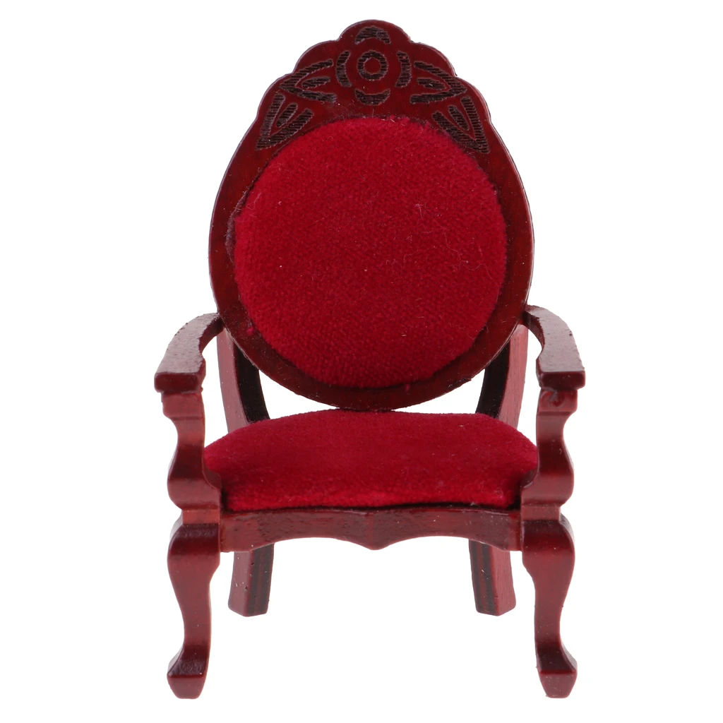 Miniature Wooden Stool Armchair Chair Model Toy For 1/12 Dollhouse Room Decoration Red