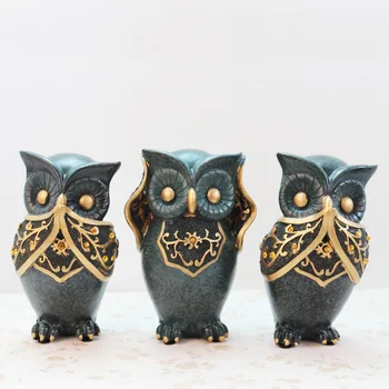 

Europe Creative Green Resin Owl Ornaments Crafts Mini Owl Miniature Figurine Do not Listen Home Decor Accessories Birthday Gifts
