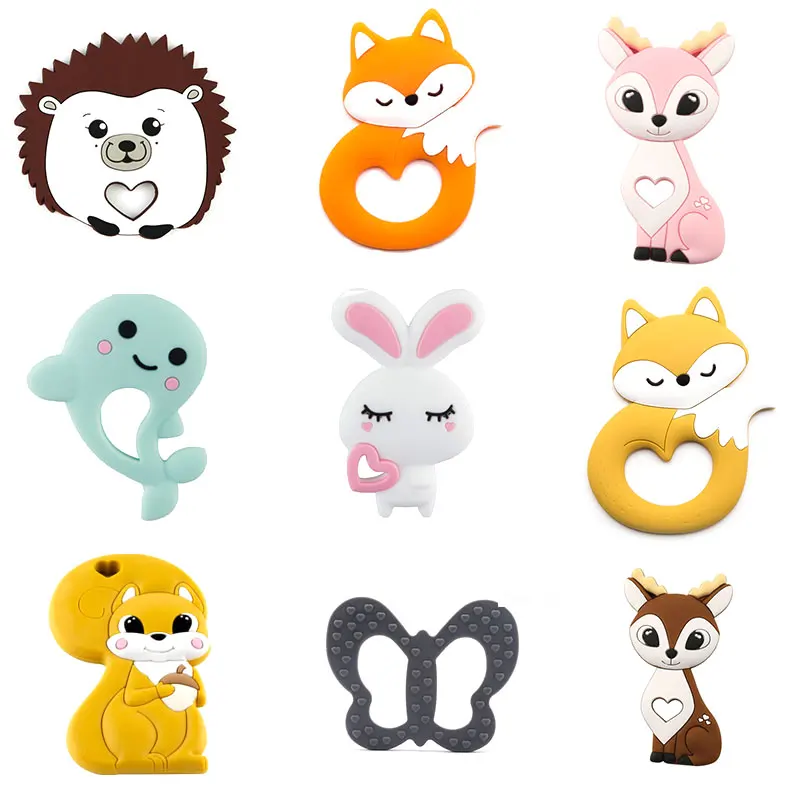 

Baby Teething Toy 5PC Silicone Rodents Teether Rabbit Animals Fox Chew Biter Silicone Beads DIY Nursing Accessories Gift Toys