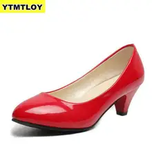 Новые женские кожаные туфли высокого качества на среднем каблуке классические черные и белые туфли-лодочки для офиса, женские белые пикантные туфли на высоком каблуке красного цвета