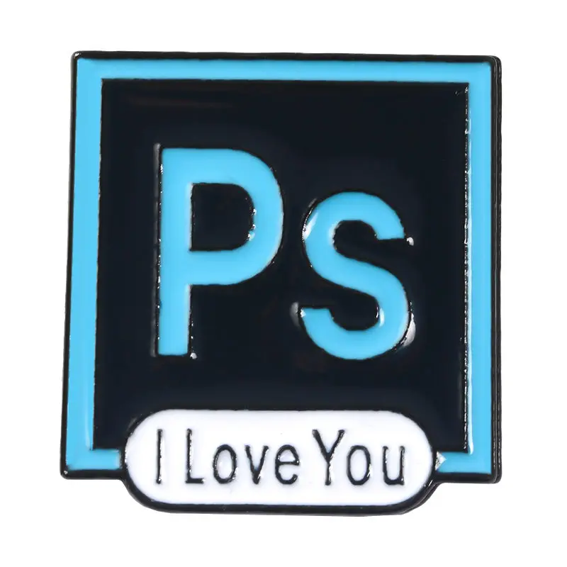 Square Photoshop Pins I Love You Badge Toolbar WASD key Lapel Pin AI PS AU PR Enamel Pins Brooches for Designers Artists Jewelry - Окраска металла: PS