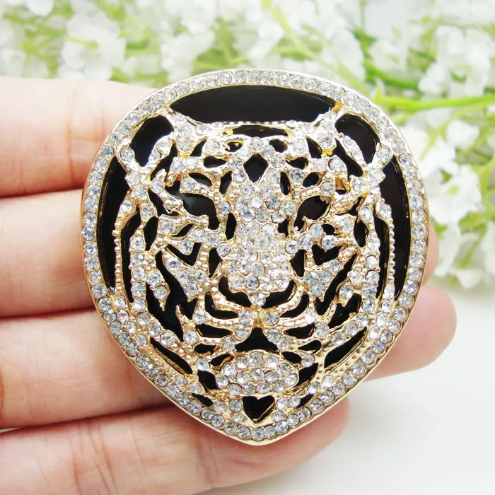 

New Luxurious Tiger Animal Pendant Brooch Pin Clear Rhinestone Crystal Gold Tone