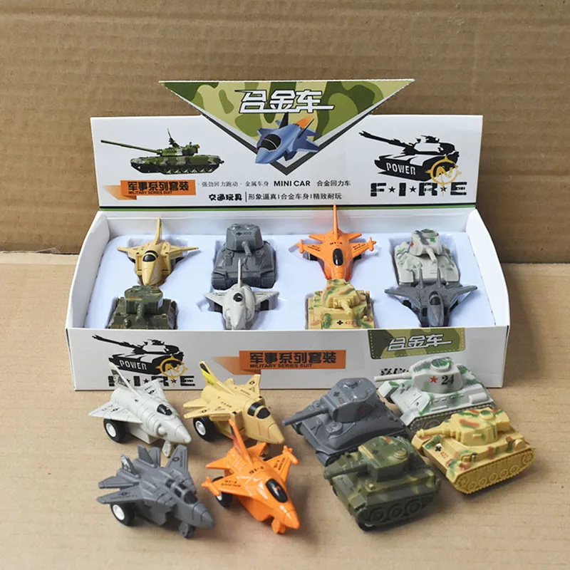 Mini-Return Alloy Tank Aircraft Military Model Toys Children's Pocket Fighter Toy Set Old War Interactive Gift for Baby Kids