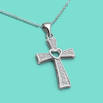 

New ladies pure 925 silver necklace classic cross pendant silver necklace solid silver clavicle chain 46cm lady's charm jewelry