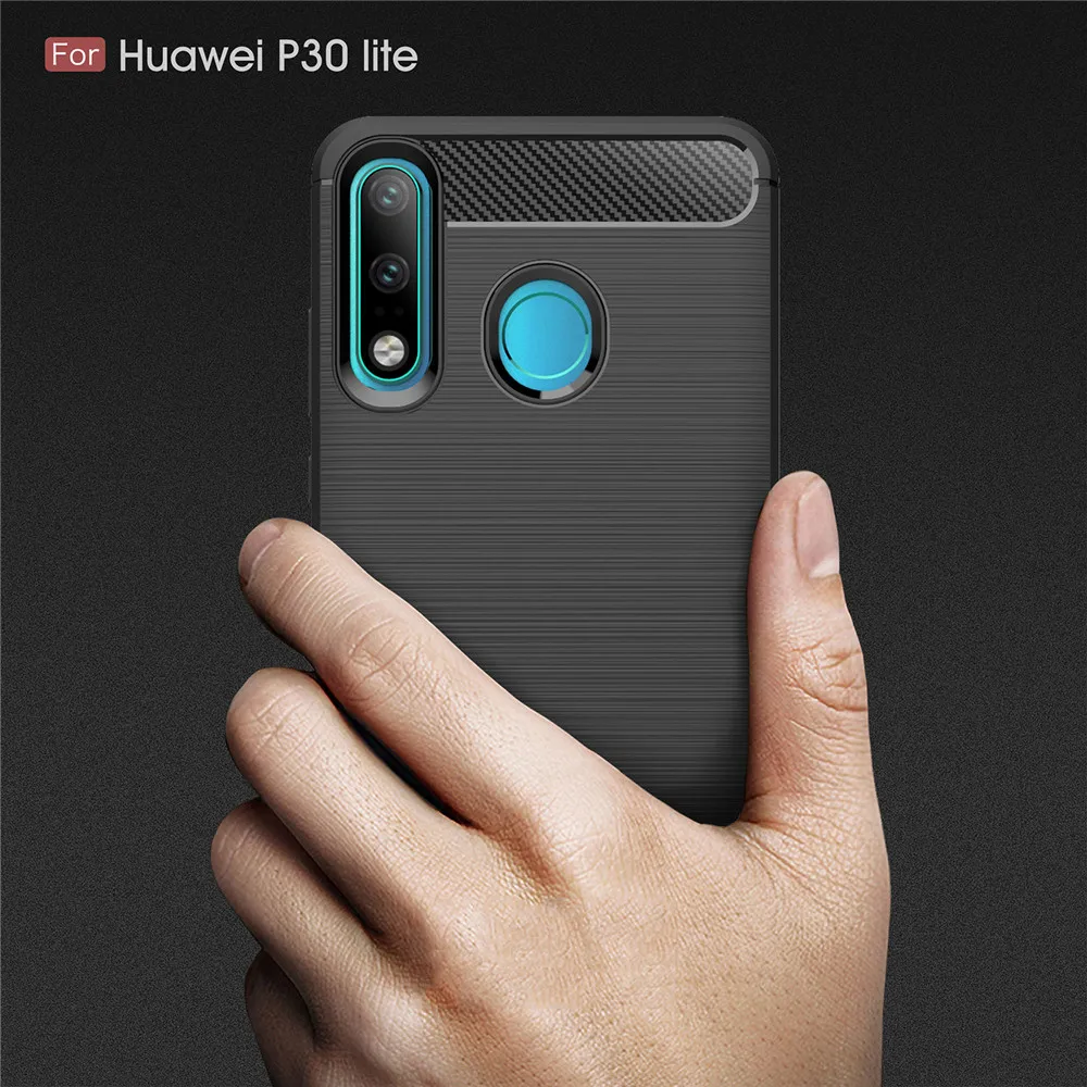 Футляр Lenuo для huawei P30 Lite TPU Мягкий силикон из углеродного волокна матовый прочный