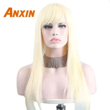 Anxin длинный золотой парик синтетические парики для женщин парик с длинными прямыми волосами высокая температура косплей прямые Аниме челки длинные светлые волосы парик