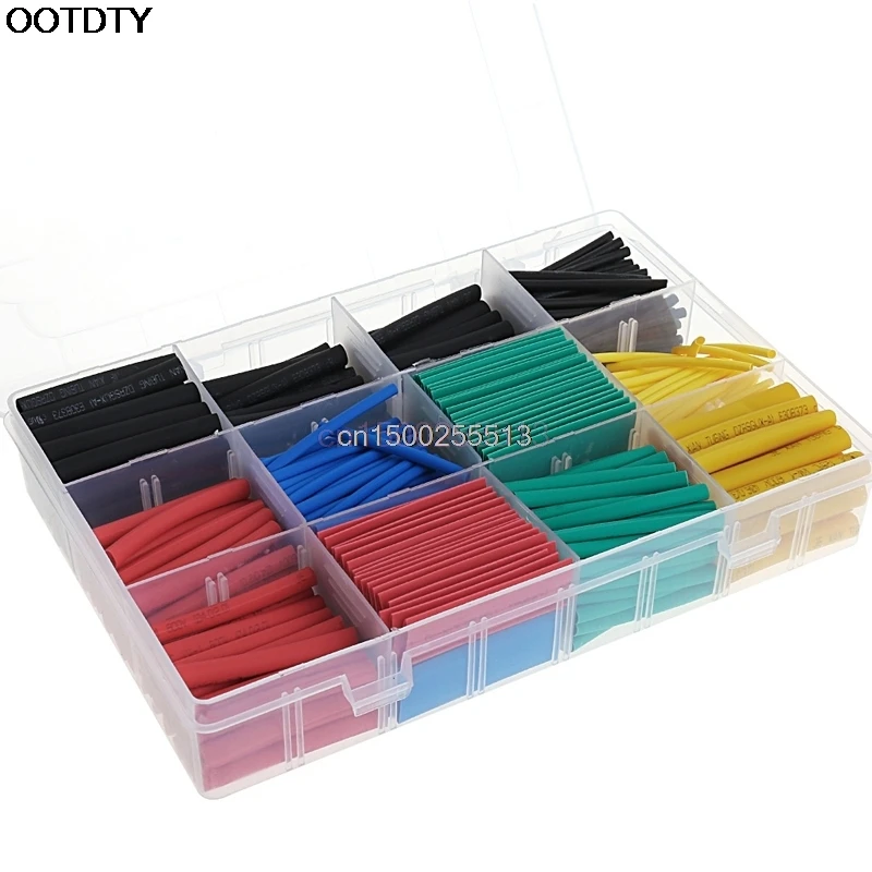 

530Pcs 2:1 Heat Shrink Tubing Tube Sleeving Wrap Cable Wire 5 Color 8 Size Case
