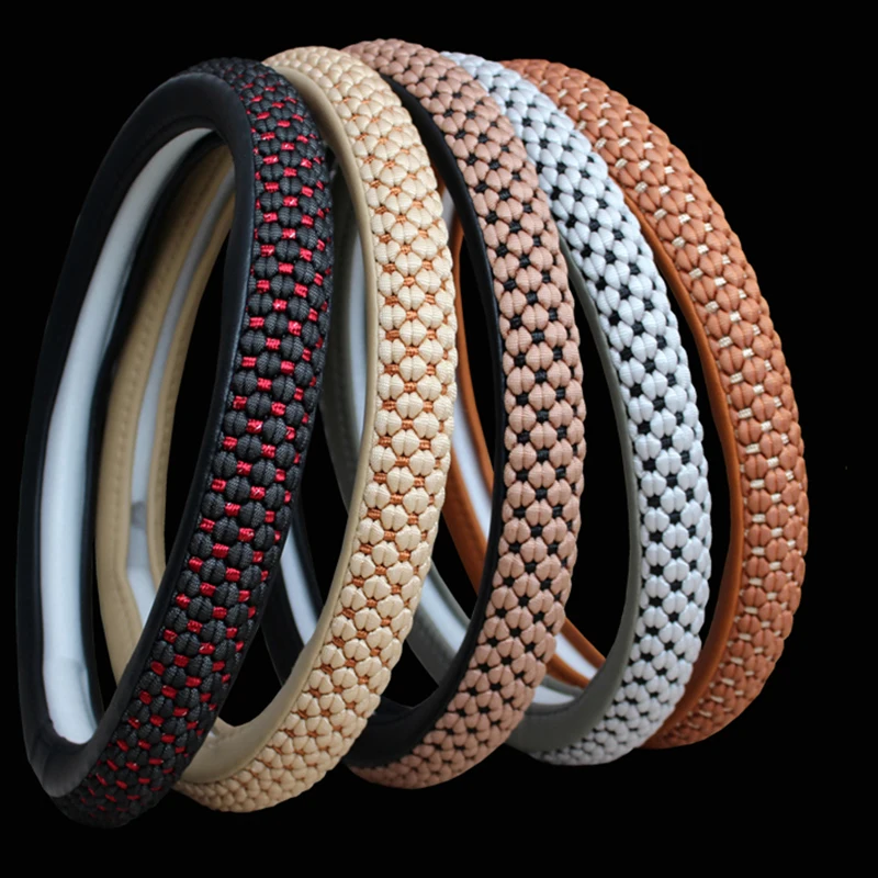 

KKYSYELVA Summer Black 15 inch/38cm Car Steering Wheel Covers Breathable Auto Steering-wheel Interior Accessories