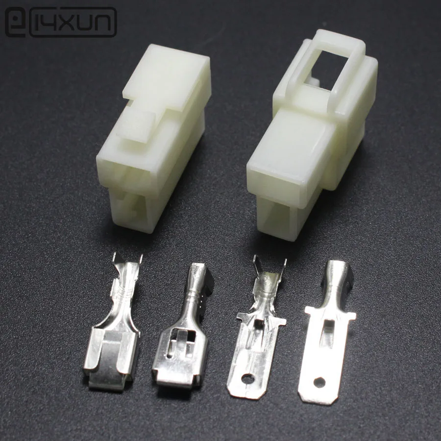 

2set 6.3mm 2P Electrical Connector Kits 6.3 2Pin ABS Male Female socket plug for Motorcycle Car Auto