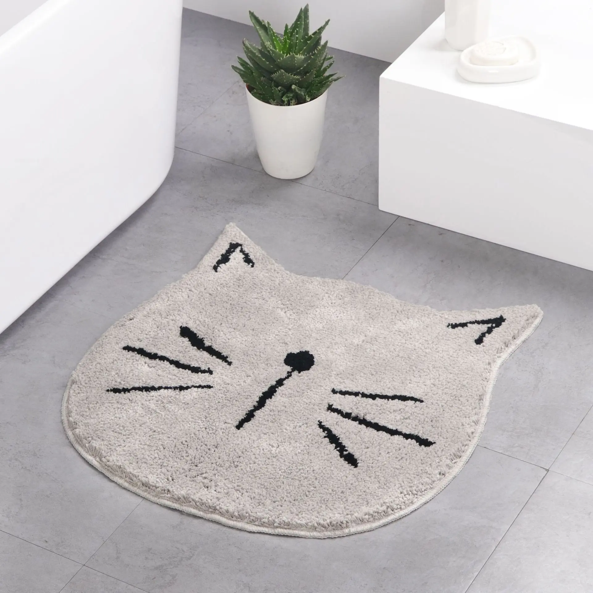 water absorption cat carpet for bathroom round bath mats in the kitchen home decoration scallop snails anti slip rug DW019 - Цвет: gray cat