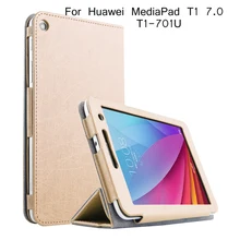 Soporte plegable del tirón del cuero case para huawei t1-701u case tablet cubierta de la pc para huawei t1 7.0 t1-701u case + screen Protector