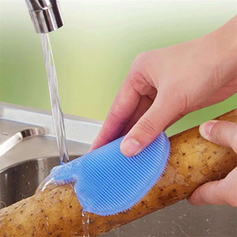 Antibacterial Silicone Cleaning Brush Pad Dish Fruit Scrubber Kitchen Clean Tool 14