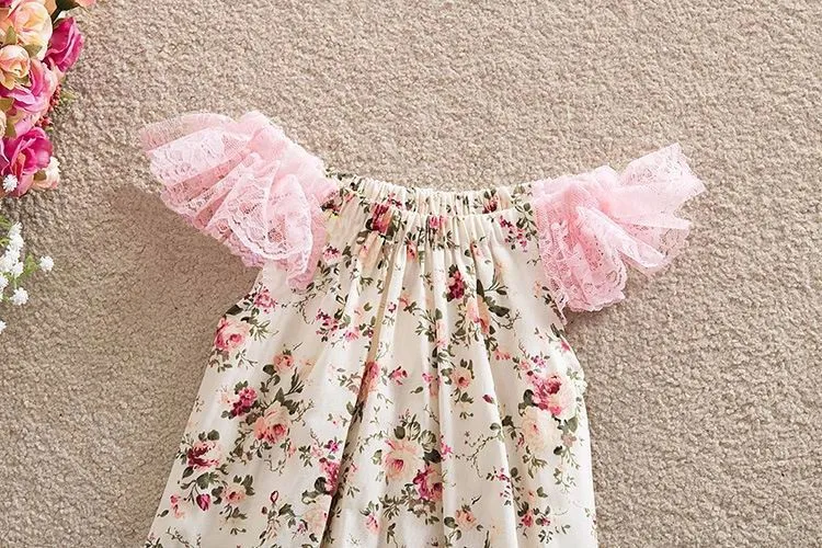 Для маленьких девочек; боди с кружевными рукавами для девочек с цветочным рисунком хлопковый комбинезон Одежда для младенцев на возраст от 3 до 24 месяцев K28