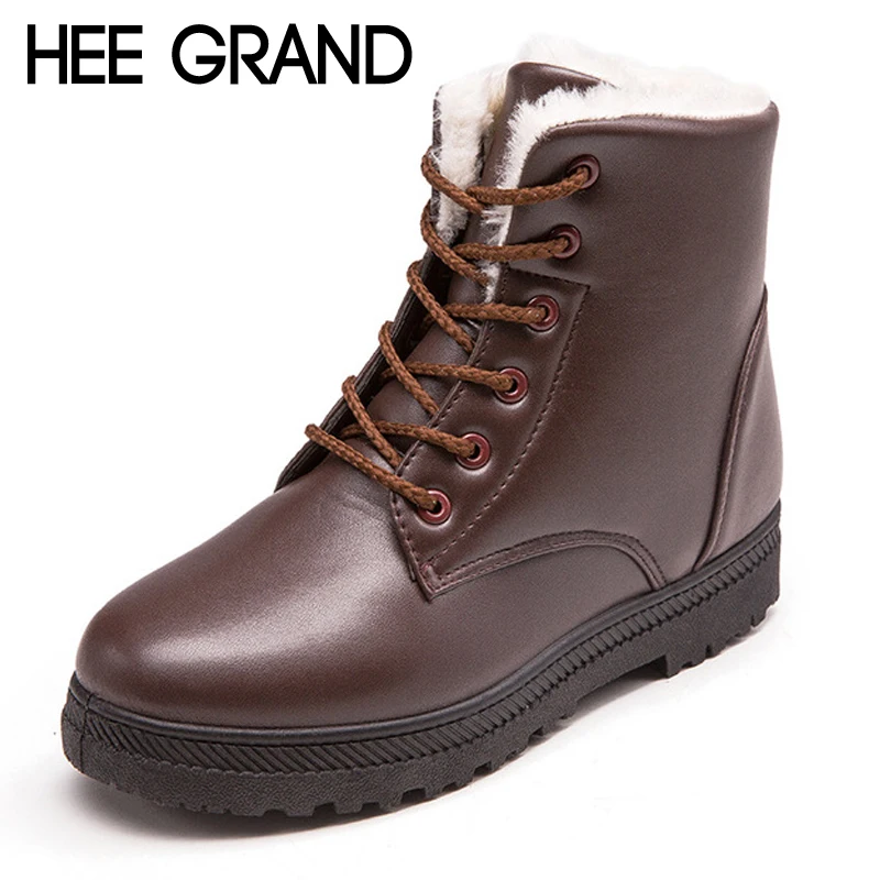 

HEE GRAND Women Winter Ankle Boots Flats With Warm Fur Boots Ladies Fashion Gladiator Round toe Shoes Woman Size 35-44 XWX7228