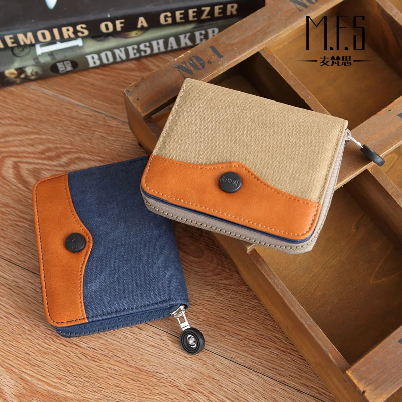 Buy Ausuky Denim canvas men wallets PU leather wallet Double large capacity