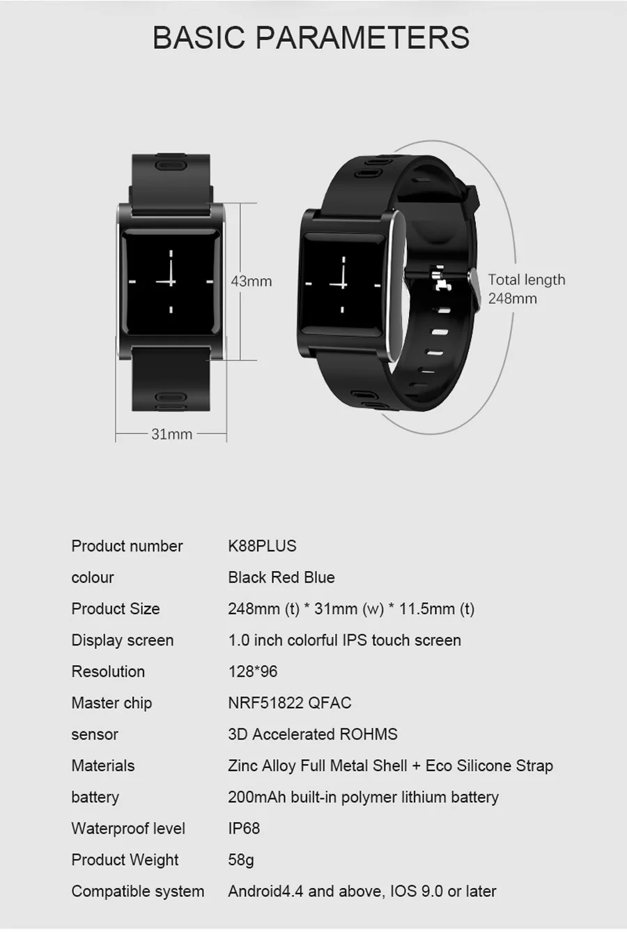 Volemer K88 plus Smart Band Blood Pressure Heart Rate Monitor Bracelet Color Display IP68 Waterproof Fitness Tracker Wristband (14)