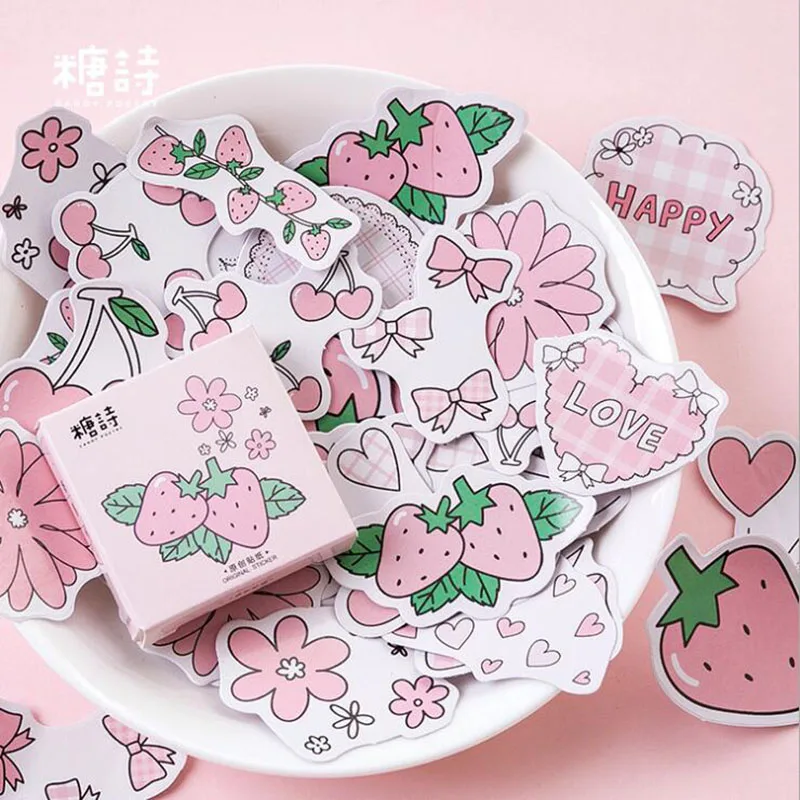 

Strawberry Flavored Diary Mini Boxed Sticker Scrap Sticker Label Diy Stationery Album Sticker Learning Sealing Sticker 45pcs