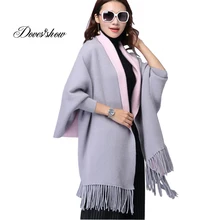 Для женщин длинные шерстяные Свитеры для женщин куртка Толстый плащ Открыть стежка кисточкой шаль куртка Дамская мода Повседневное Свободные куртка осень-зима