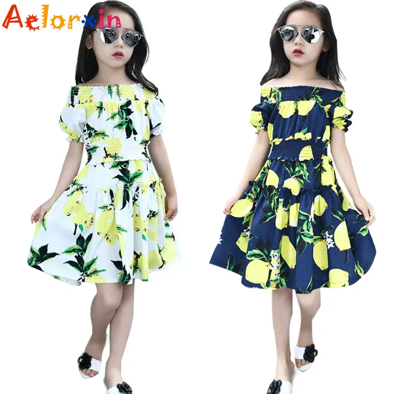 

Girls Summer Dress Floral Princess Dresses Infant Cute Vestdio Girls Lemon Print Dresses Children Flower Dresses 2 8 10 12 Years