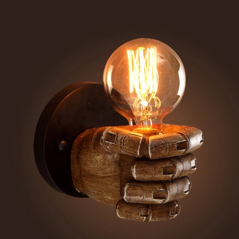 Retro Resin Right  Left Hand Fist Wall Lamp Loft Wind Novelty Cafe Bar Foyer Study Dining Room Home Decoration Lights Fixtures (11)
