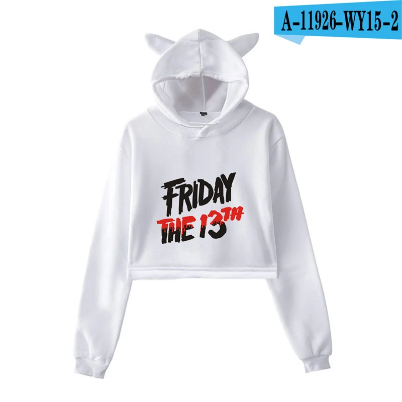 Friday The 13Th Cat Ear Crop Top Hoodie The Game Horror Mask Killer Puzzle Oversized Moletom Long Sleeve Women Hoodies Movie
