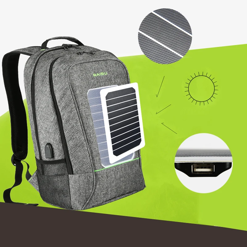 

MALE Solar Charge Backpacks oxford USB Charge 16 Inch Laptop Computer Bags Anti Theft Male large capacity Waterproof Travel Bag