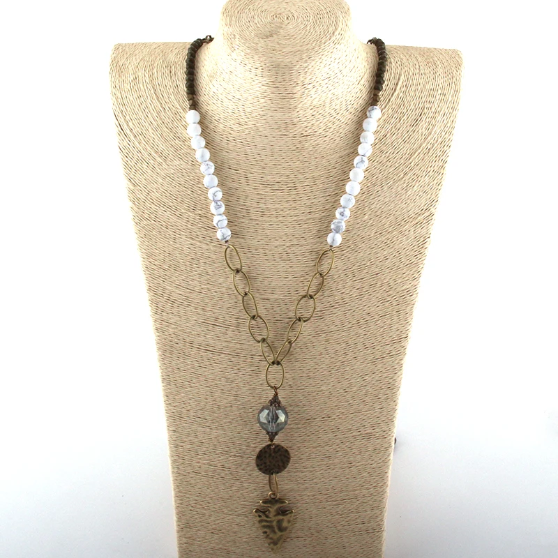 Модные ювелирные изделия из натурального камня и стекла Длинная цепочка, со стразами стекло Болл металлическая подвеска в форме стрелы ожерелье s для женщин национальное ожерелье