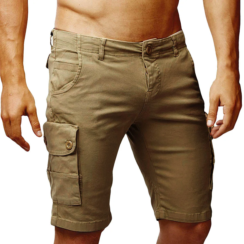 

Men's Summer Casual Button New Style Sport Beach Cotton Multi-Pocket Overalls Shorts Fashion Pleated Straight Mid Pant 50