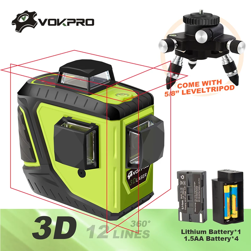 12 линий лазерный уровень 3d литиевых Батарея мощный красный наливные 360