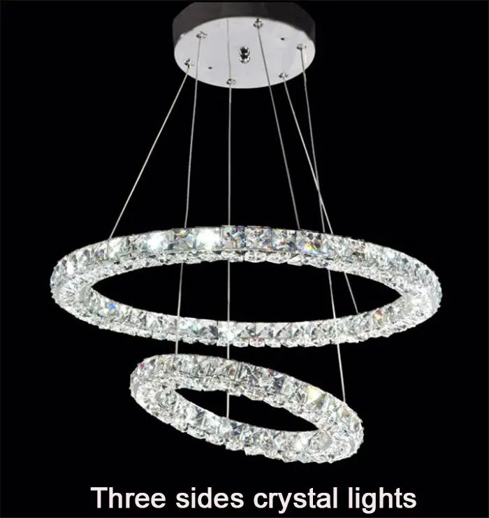 Modern 2 rings LED crystal chandeliers lights three sides restaurant 2 circles diamond home lighting decorativas