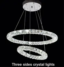 Modern 2 rings LED crystal chandeliers lights three sides restaurant 2 circles diamond home lighting decorativas