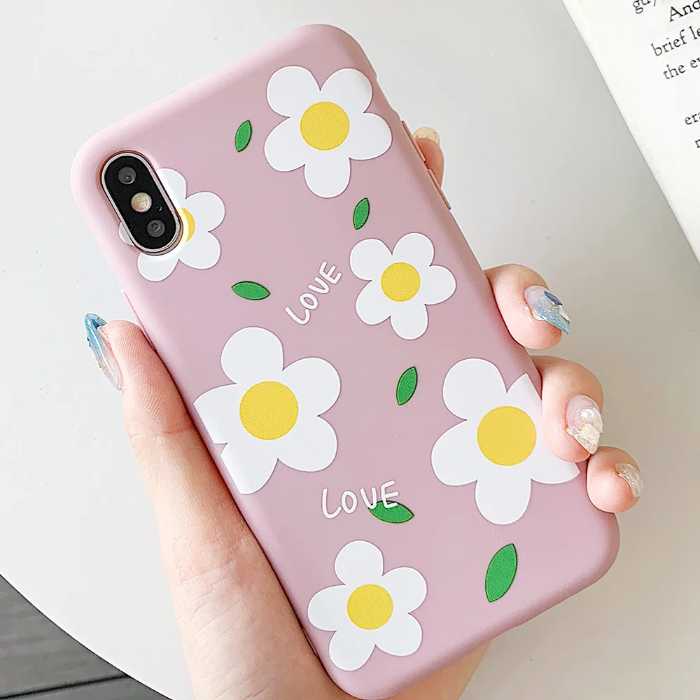 KIPX1113_2_JONSNOW Matte Phone Case for iPhone 6S 6P 7 8 Plus Small Daisy Pattern Soft Silicone Cases for iPhone X XR XS Max Capa Fundas