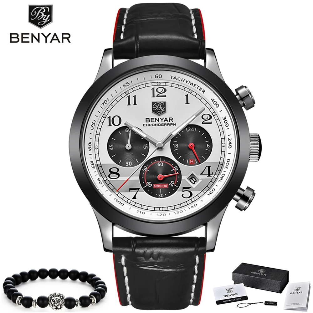 

BENYAR Top Luxury Brand Men Military Sport Watches Men's Quartz Clock Leather Strap Waterproof Date Wristwatch Reloj Hombre 5107
