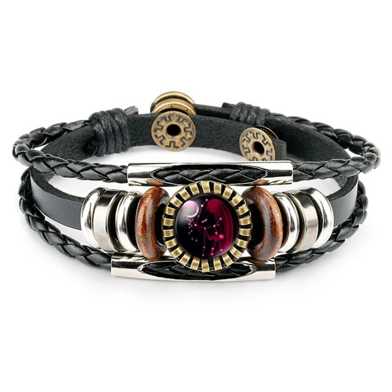 JEANCZ Multilayer Leather Band Bracelet Sagittarius Birthday Zodiac Custom Glass Cabochon Charm for woman JEANCZ Multilayer Leather Band Bracelet Sagittarius Birthday Zodiac Custom Glass Cabochon Charm for woman