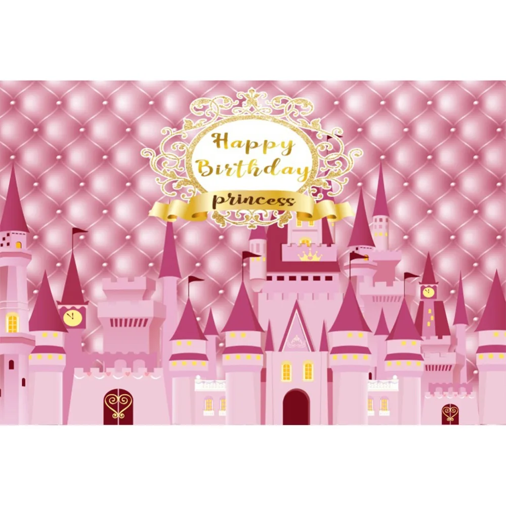 

Laeacco Castle Pink Princess Birthday Party Headboard Portrait Photo Backdrops Photographic Backgrounds Photocall Photo Studio