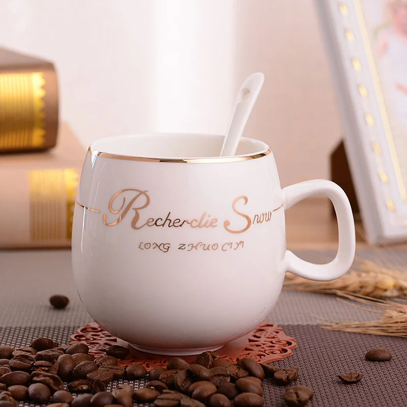 

Creative outline in gold bone china mug + spoon,Coffee Milk Cups Hand Ceramic Cup Drinkware ceramic mugs,couple coffee cup 300ml